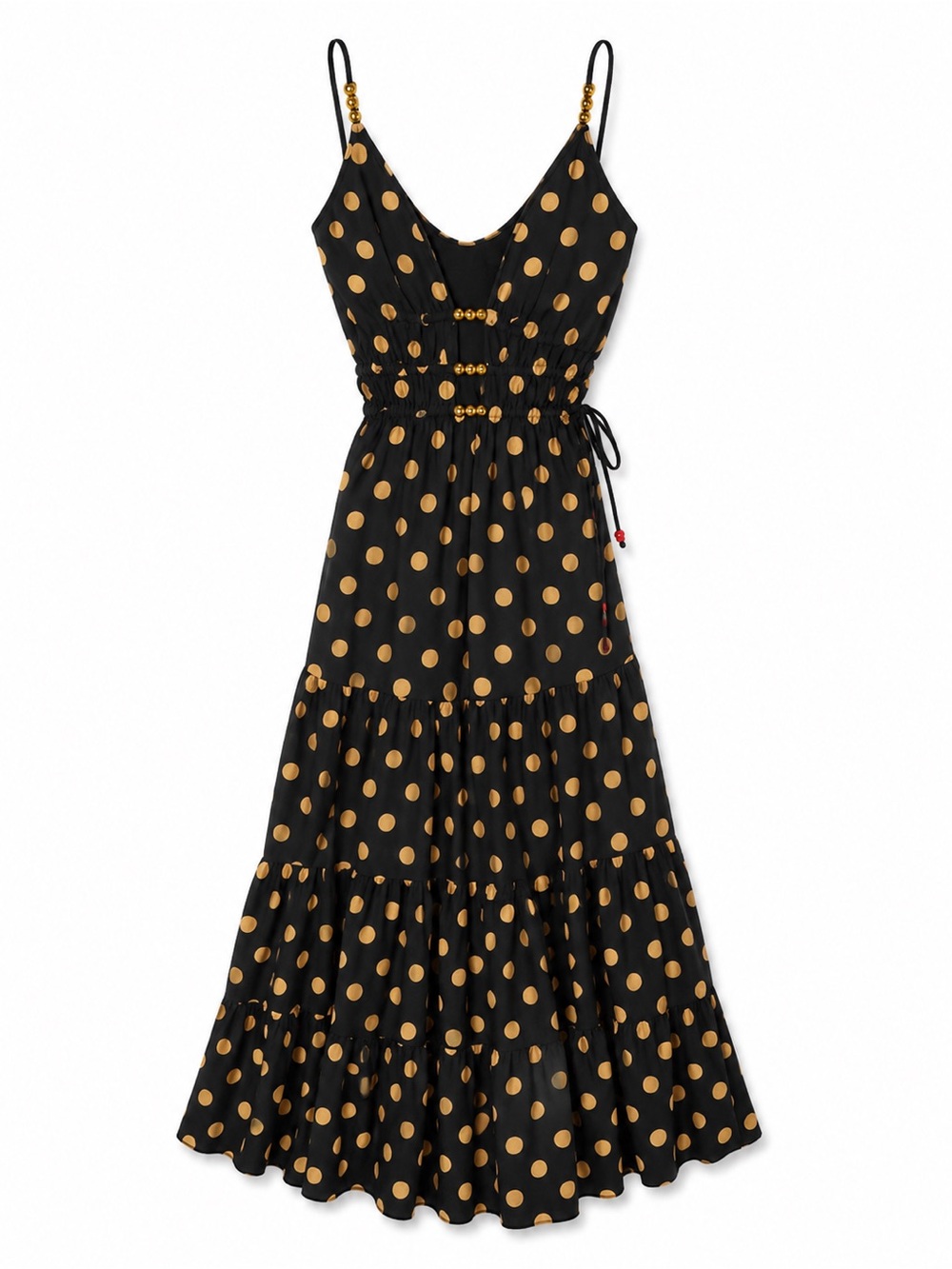 Black One-Piece Swimsuit with Gold Polka Dots — Elegant V-Neck Swimwear